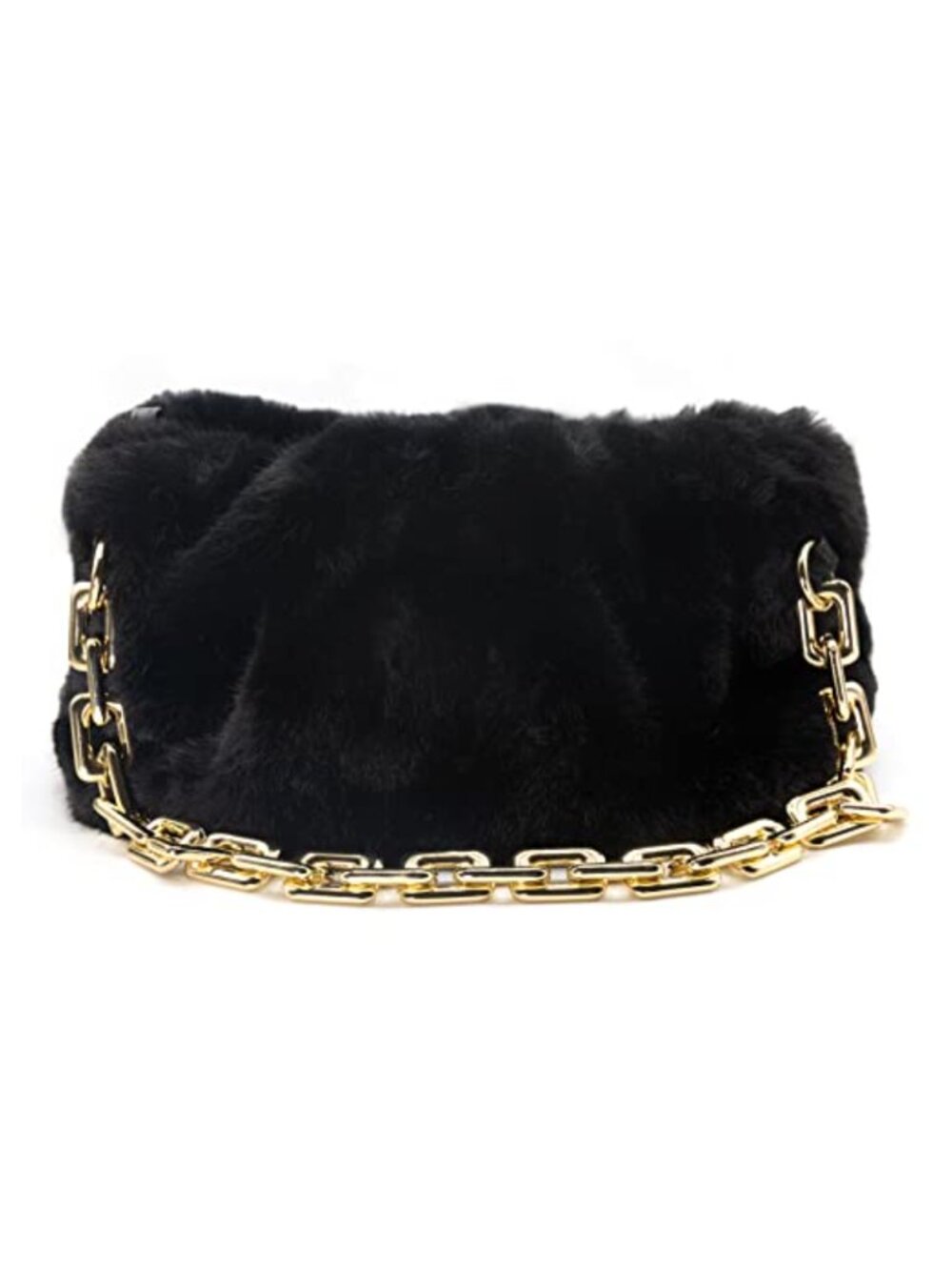 Ruched Chain-Link Pouch Clutch Vegan Faux Leather Cloud Dumpling Bag